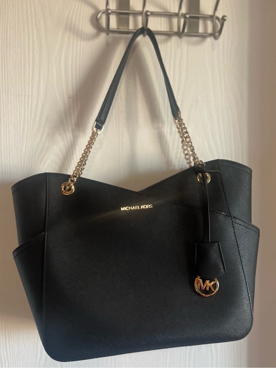 Michael Kors Handbags - Michael Kors Jet Set Travel Large Chain Shoulder Tote Bag MK Black Leather Gold
